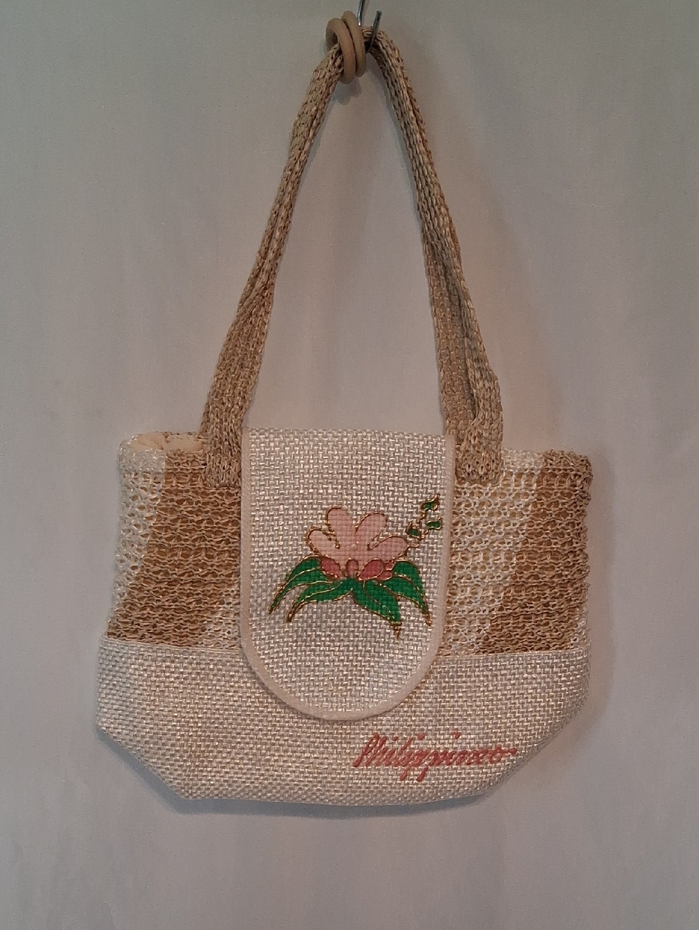Vintage Floral Embroidered Straw Bag Cottagecore Boho Mini Tote